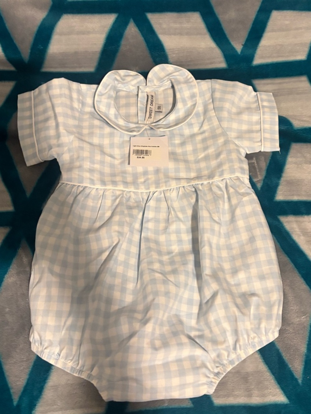 Sweet Dreams Light Blue and White Gingham Baby One-Piece Bodysuit